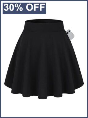Flared Mini Skater Skirt with Pockets High Waist A-Line